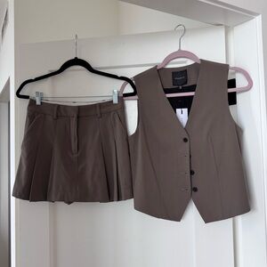 Dynamite Taupe Vest & Skirt Set